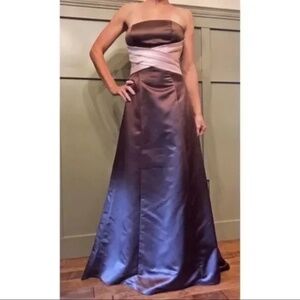 Bill Levkoff Satin Strapless A-Line Gown Brown Pink Sash Bridesmaid Formal Sz 4